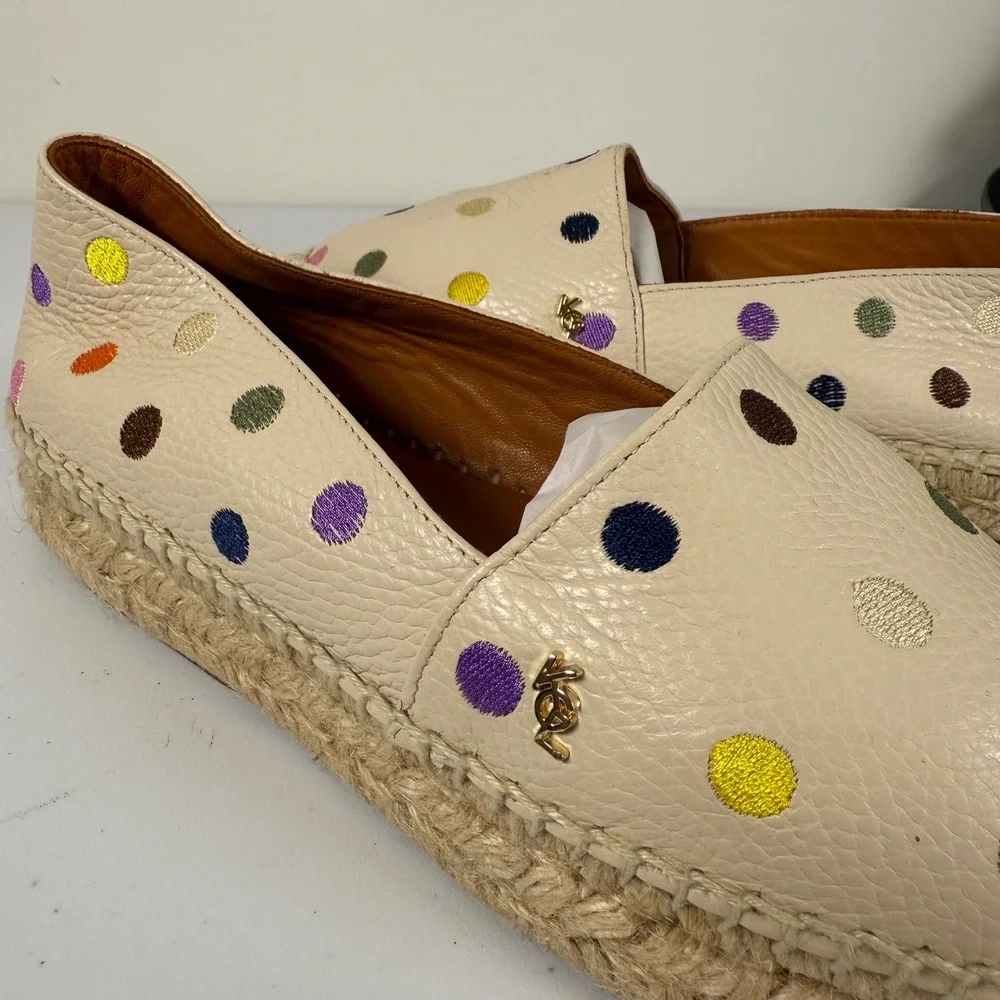 Kurt Geiger London Morella Polka Dot Leather Espadrille Flats Size 8.5 Slip On